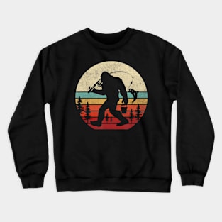 Bigfoot Fishing Retro Sasquatch Dad Men Kids Crewneck Sweatshirt